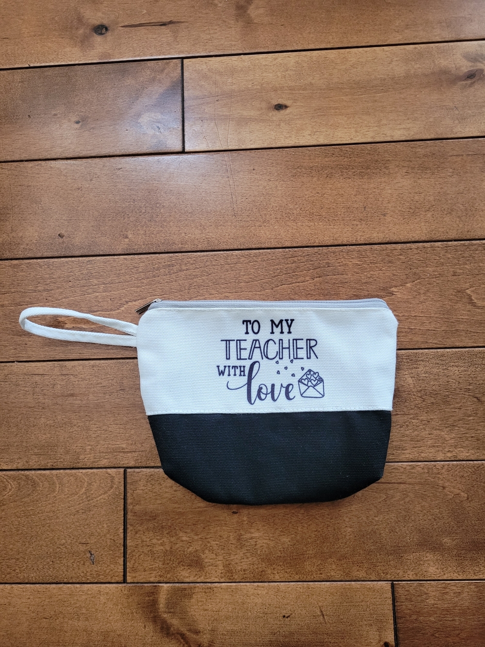 Women's Teacher Appreciation Two-Tone Wristlet Pouch in White and Black